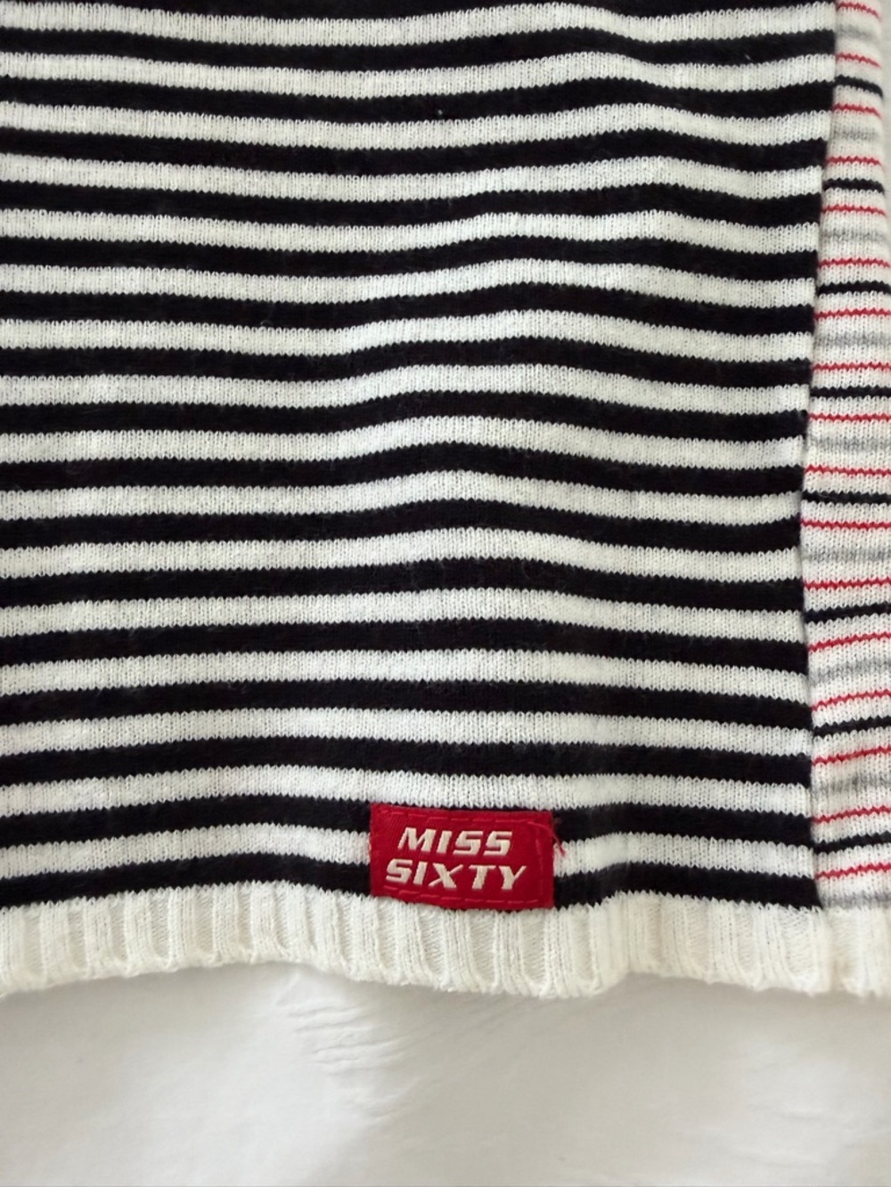 Miss Sixty Striped V-Neck Top in Black, White & Red - Picture 2 of 6